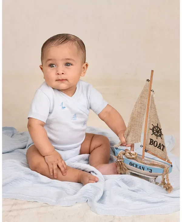 Детский комбинезон с коротким рукавом Little Sailboat Feltman Brothers, синий — фото 2