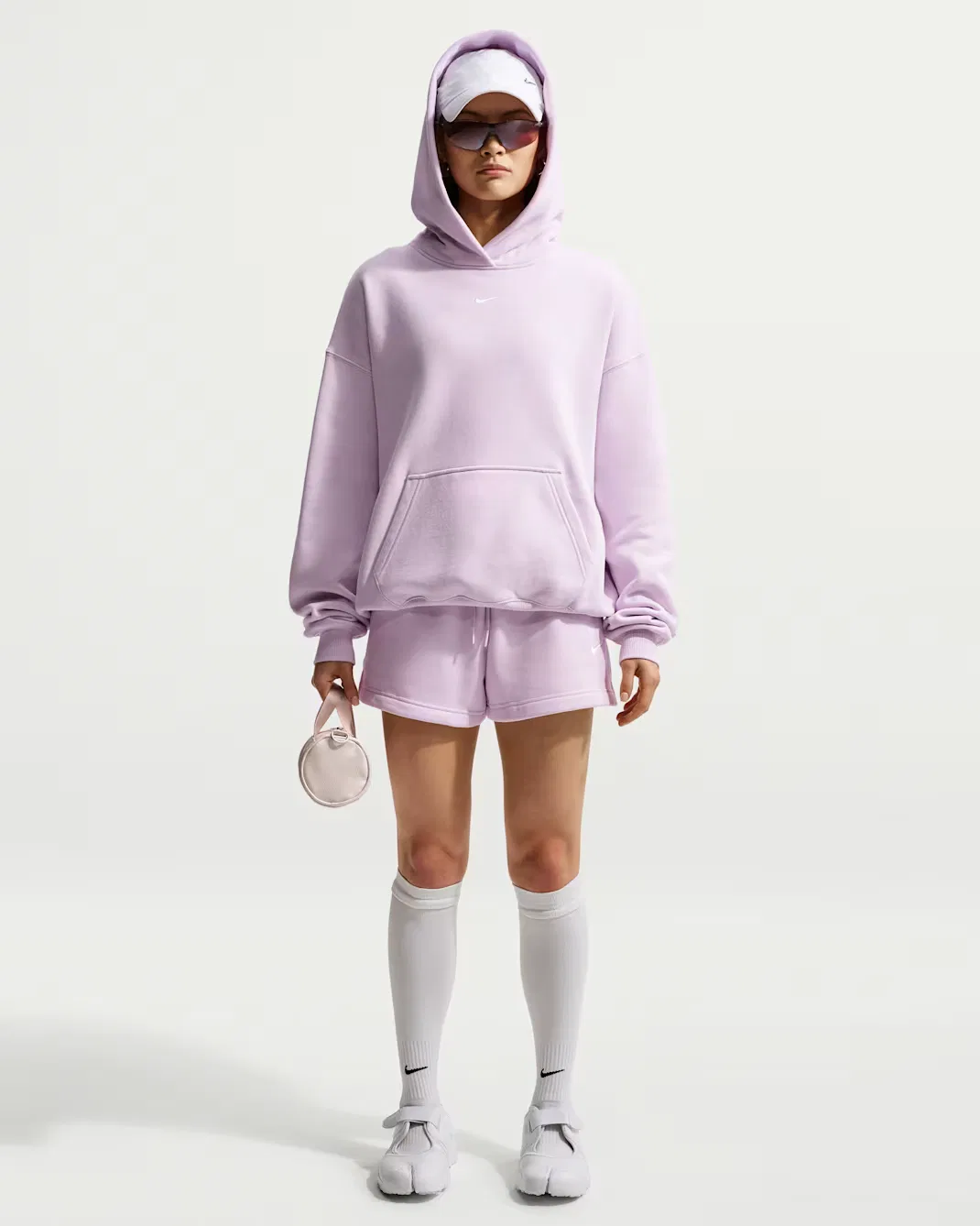 Женская толстовка с капюшоном оверсайз Nike Studio Fleece Medium Weight, Bleached Lilac/Sail — фото 4