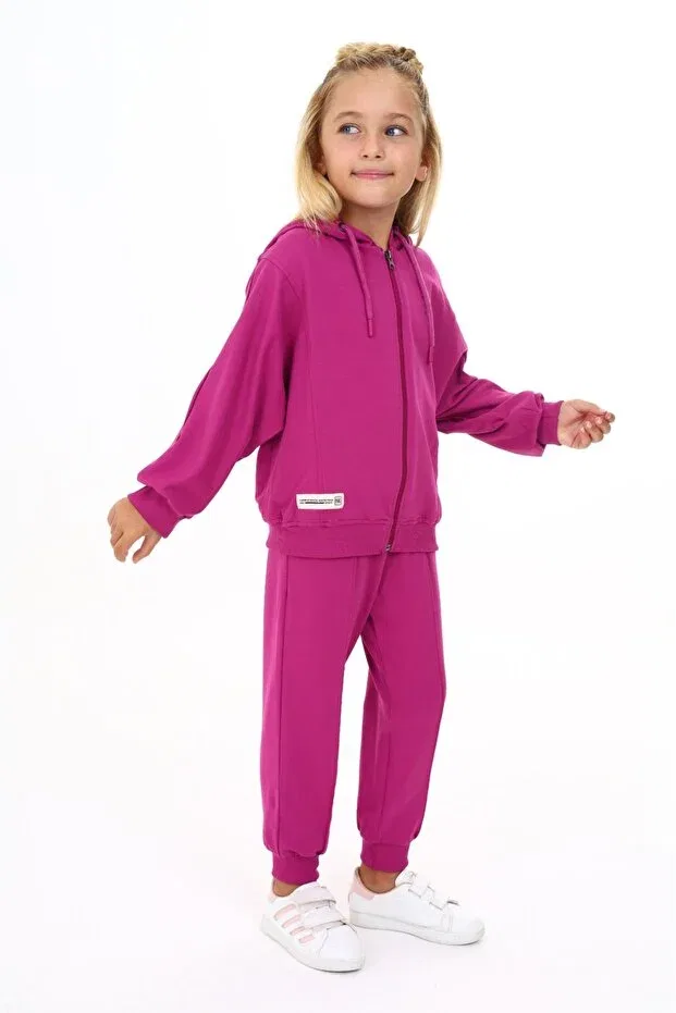 Детский спортивный костюм для девочек с принтом Bat Sleeve Emblem Toontoy, Plum — фото 2