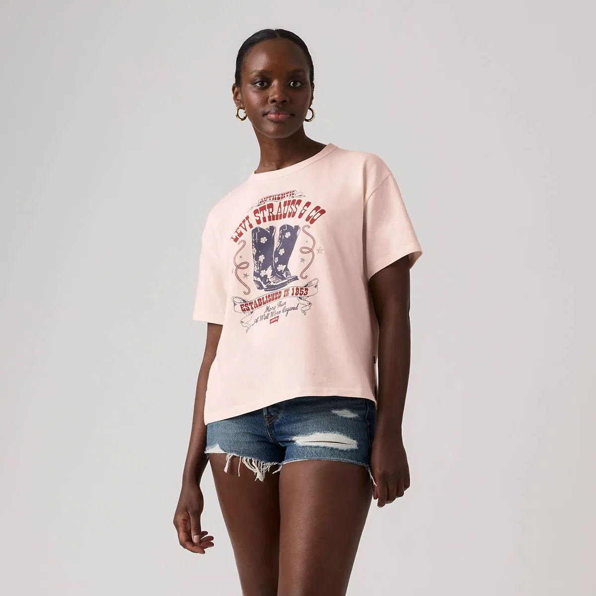 Футболка с коротким рукавом в винтажном стиле с графическим логотипом Levi's, Poster Daisy Boots C - Pink — фото 3
