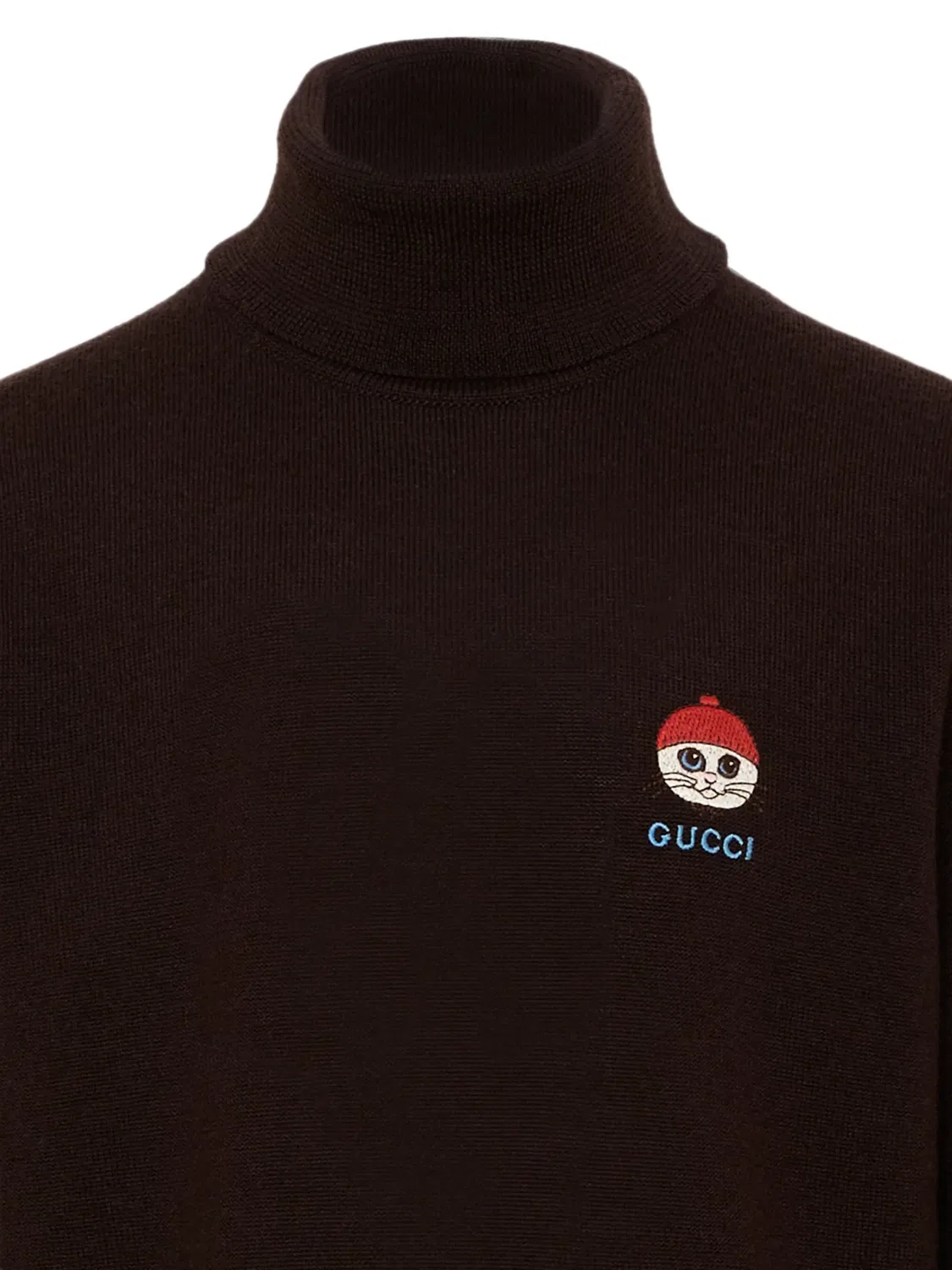 Свитер с вышивкой и высоким воротником Gucci Kids, коричневый — фото 3