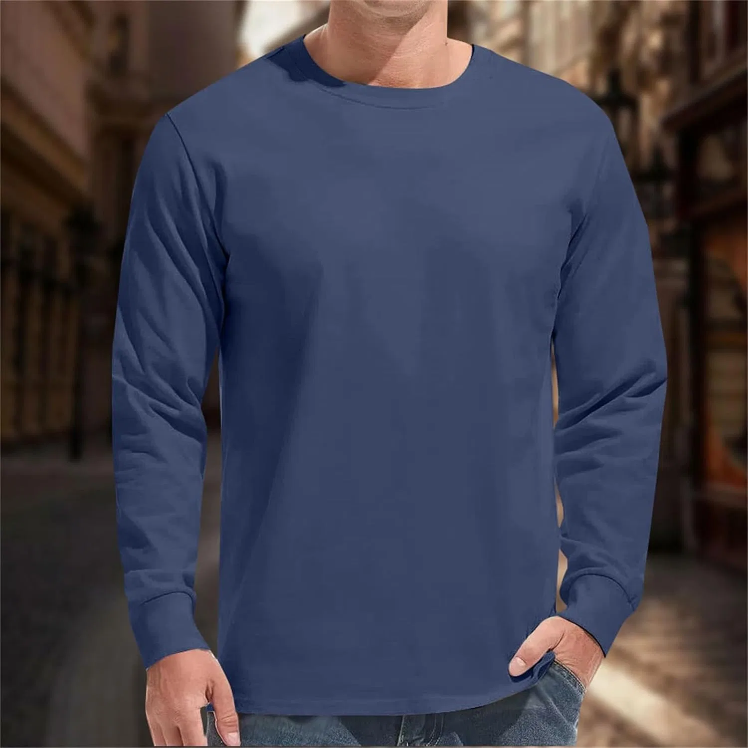 Мужская легкая футболка с круглым вырезом Long Sleeve, Blue — фото 2