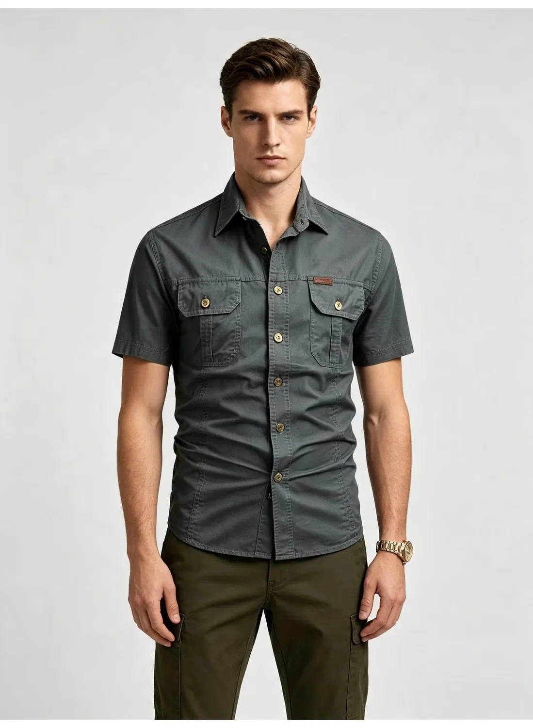 Рубашка с коротким рукавом с принтом Utility Safari Zara, серая