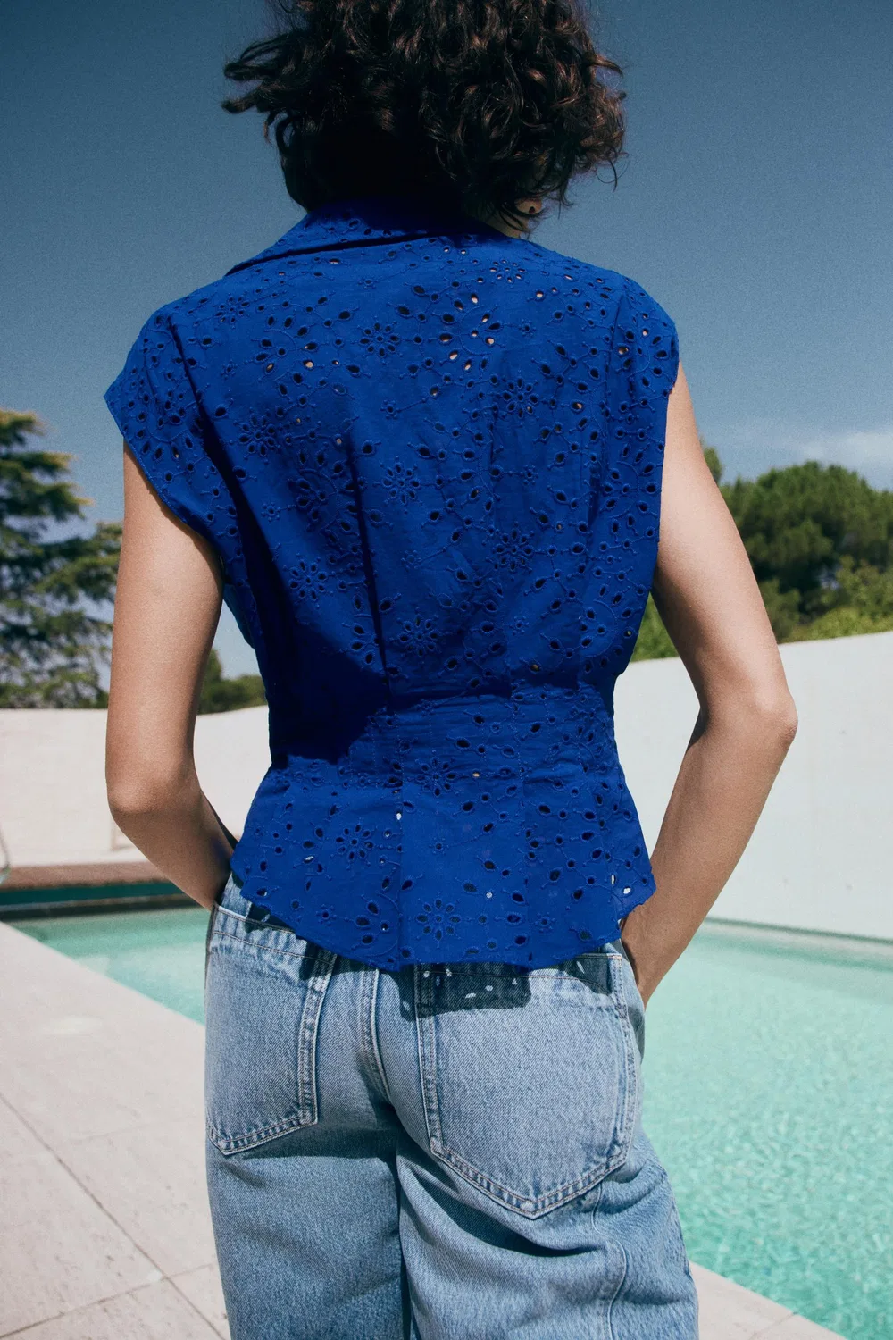 Топ с ажурной вышивкой ZARA, Cobalt — фото 4