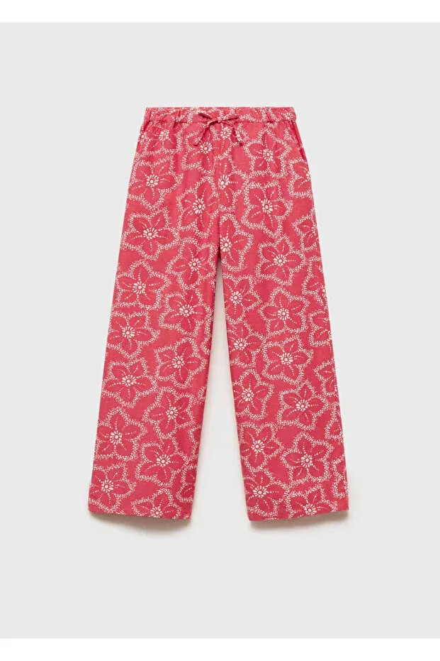 Детские брюки для девочек с цветочным принтом Mango Kids, Strawberry Red — фото 3