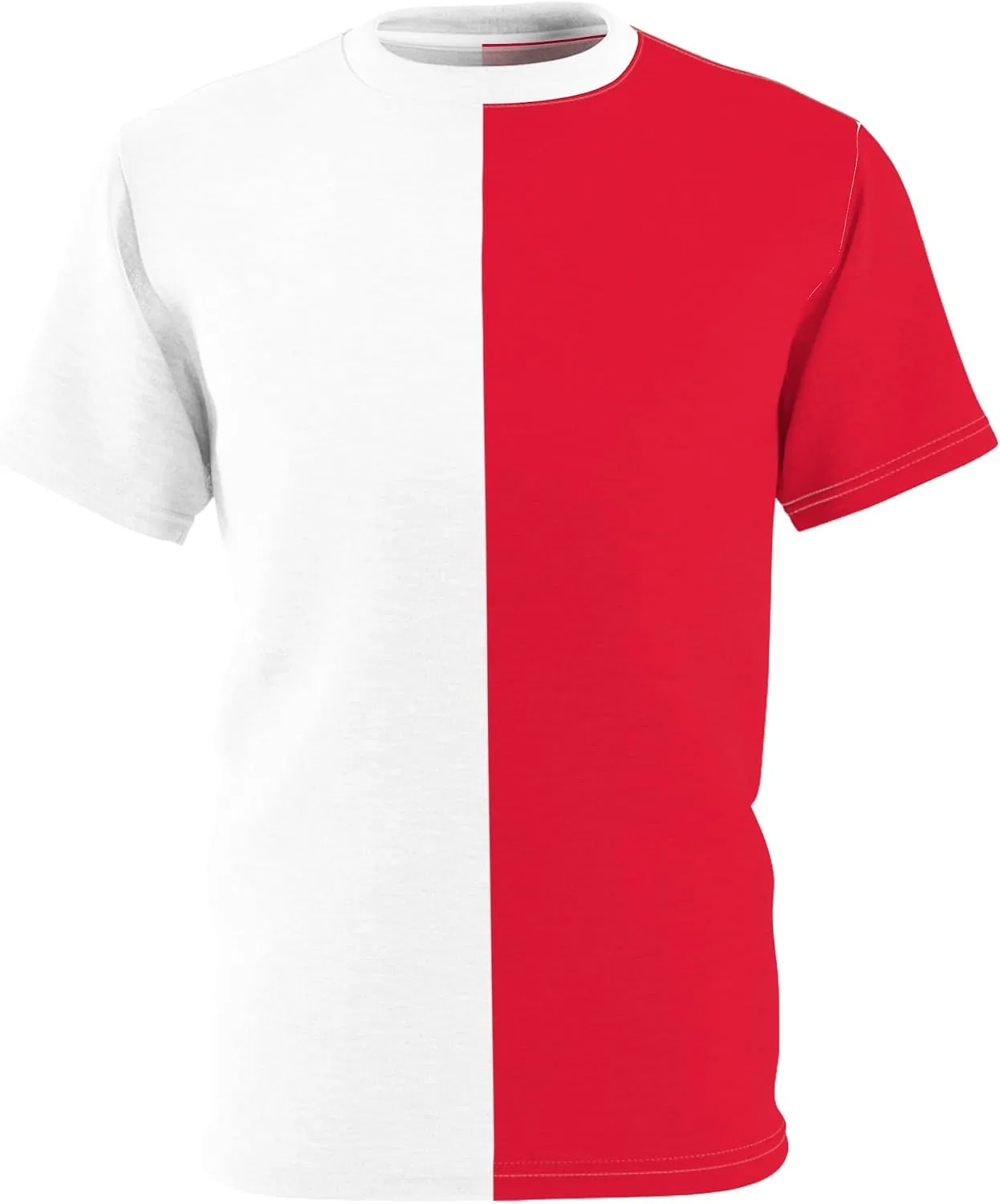 Футболка двухцветная Half Red Half White, White Stitching