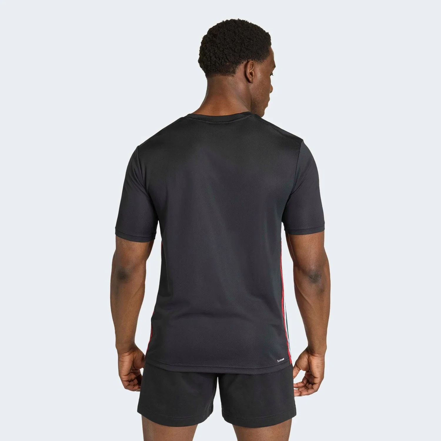 Мужская тренировочная футболка с тремя полосками Adidas Performance, Black/Team Dark Green/White/Better Scarlet — фото 3