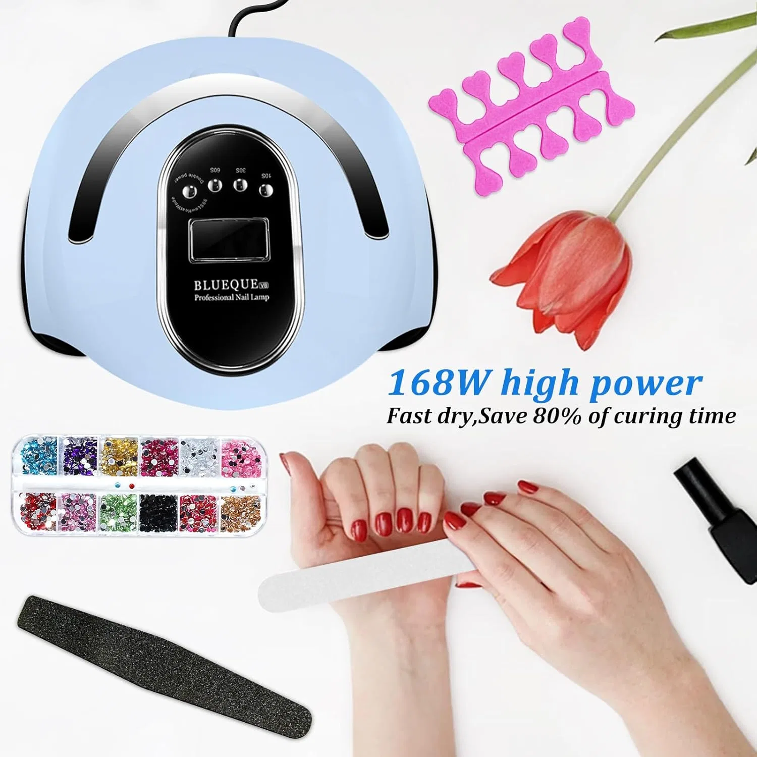 УФ LED-лампа для сушки ногтей TWBEST 168 Вт с 4 таймерами Twbest, Blue — фото 3