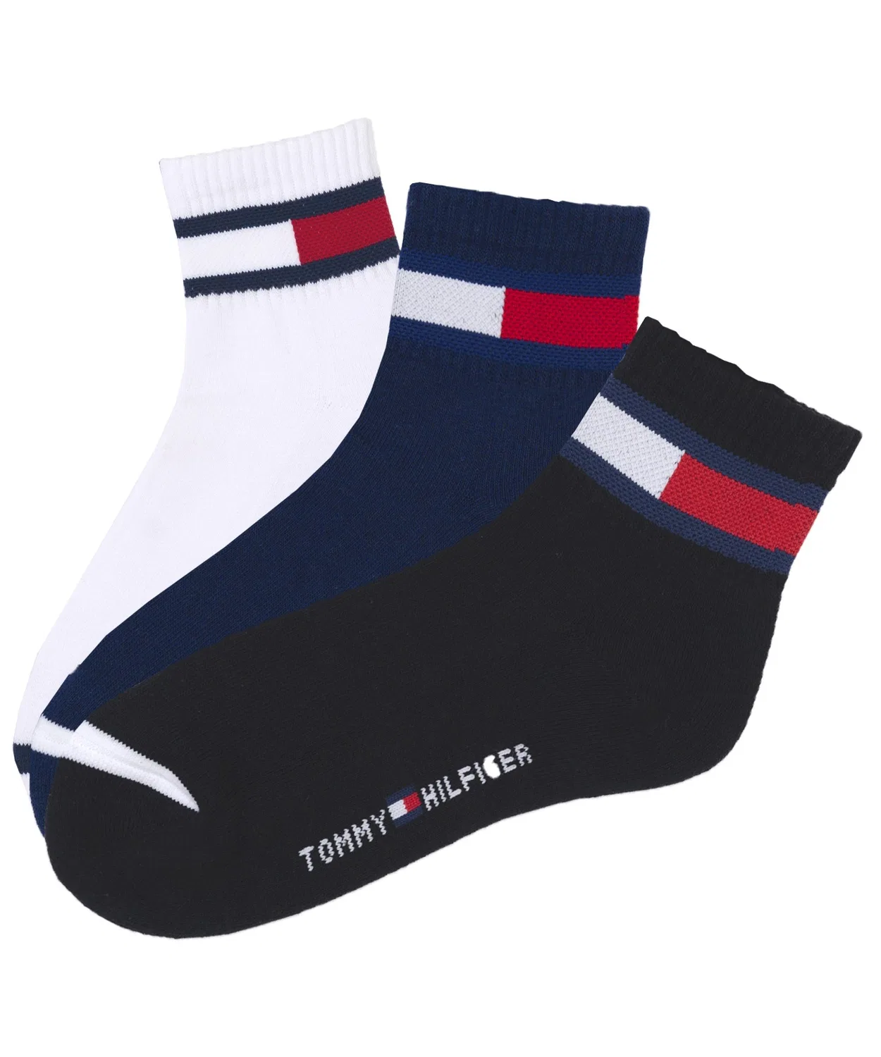 Женские носки с логотипом, комплект из 3 пар TOMMY HILFIGER, 23-25 см, White/Navy/Black