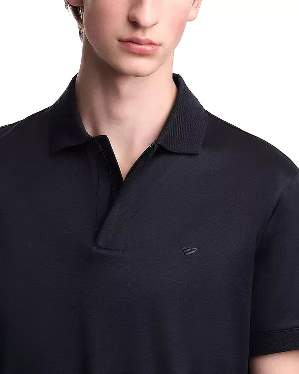Мужская рубашка поло с застежкой-молнией Regular fit zip polo shirt Emporio Armani, Navy Blue — фото 4