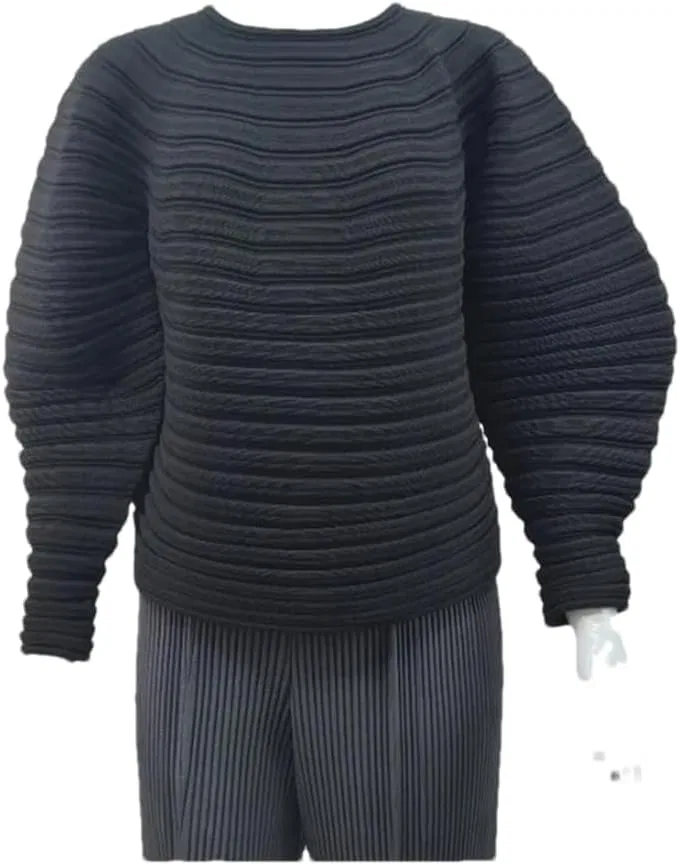 Женская свободная футболка с плиссированными рукавами, Black