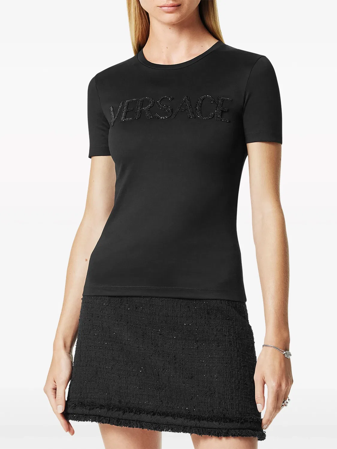 Футболка из хлопка с кристаллическим логотипом Versace, черный — фото 4