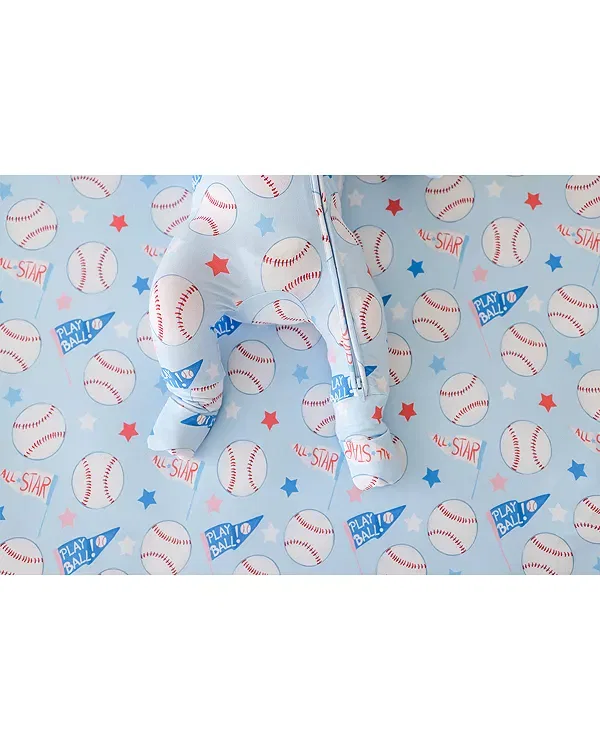 Детский комбинезон с принтом Play Ball Convertible One Piece Coverall Footie Posh Peanut, синий — фото 4