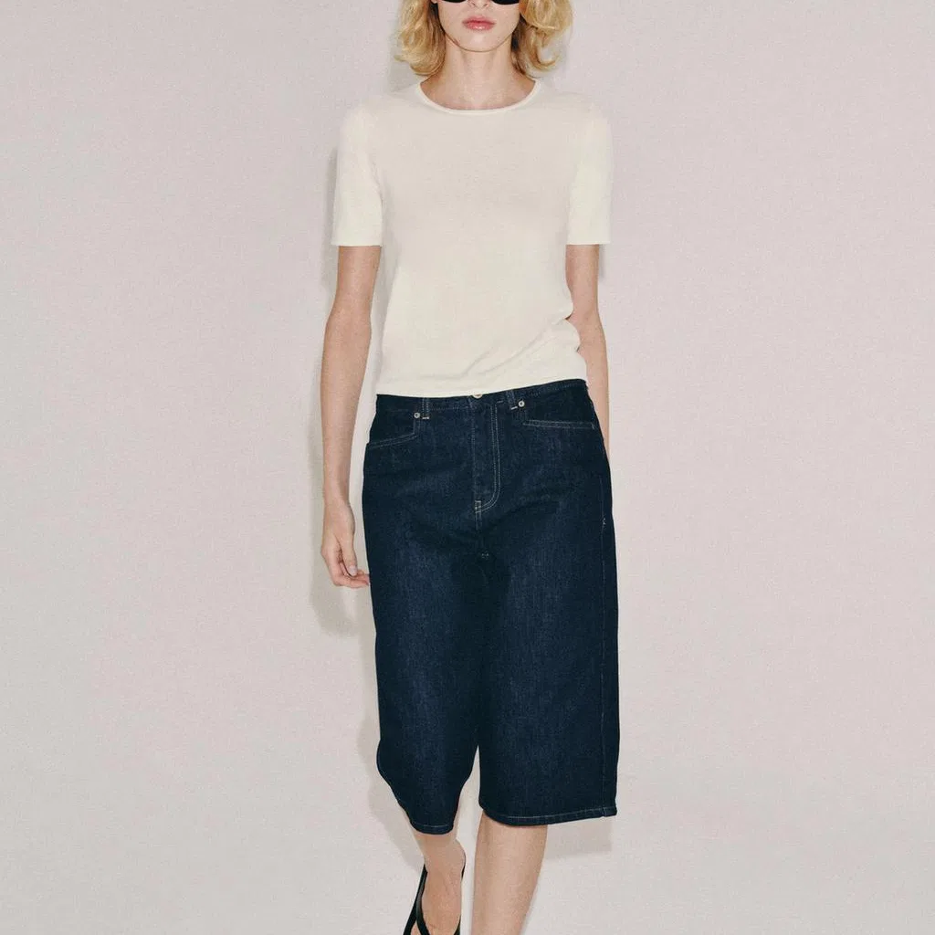 Женская футболка с круглым вырезом Raw White ZARA, Raw White — фото 4