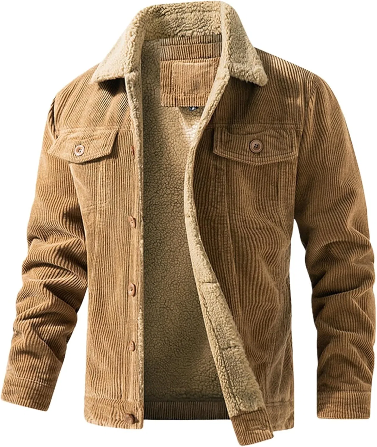 Мужская куртка из вельвета с флисовой подкладкой, Vintage Corduroy, хаки