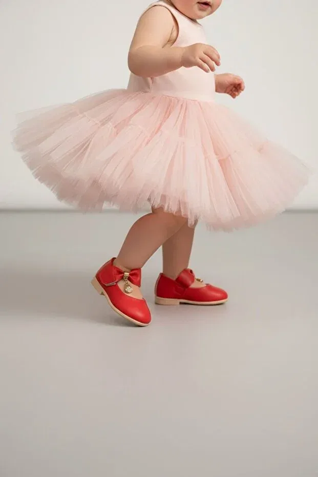 Детские балетки для девочек плоские из искусственной кожи Görkem Bebe Ayakkabı Ve Tekstil, Red