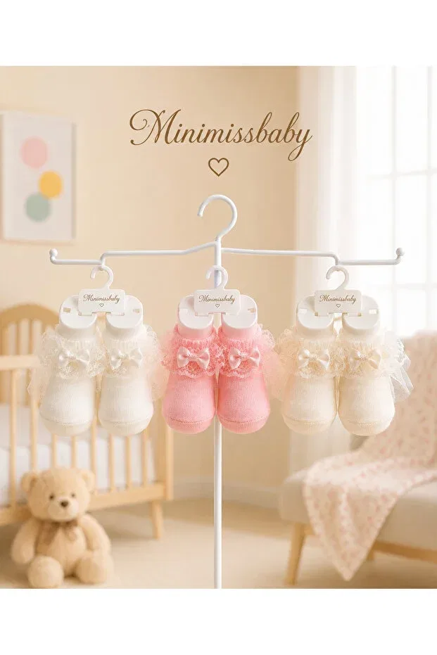 Детские носки для девочек хлопковые 3 шт Minimissbaby, White