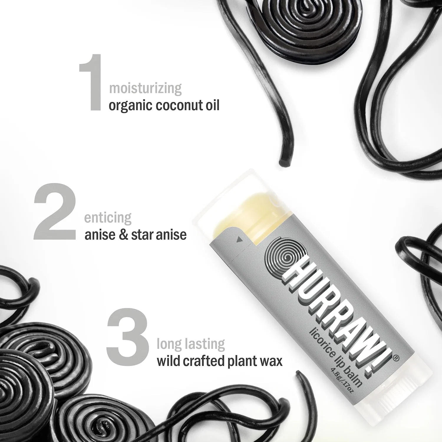 Бальзам для губ органический HURRAW! 4.3 г, Licorice — фото 2