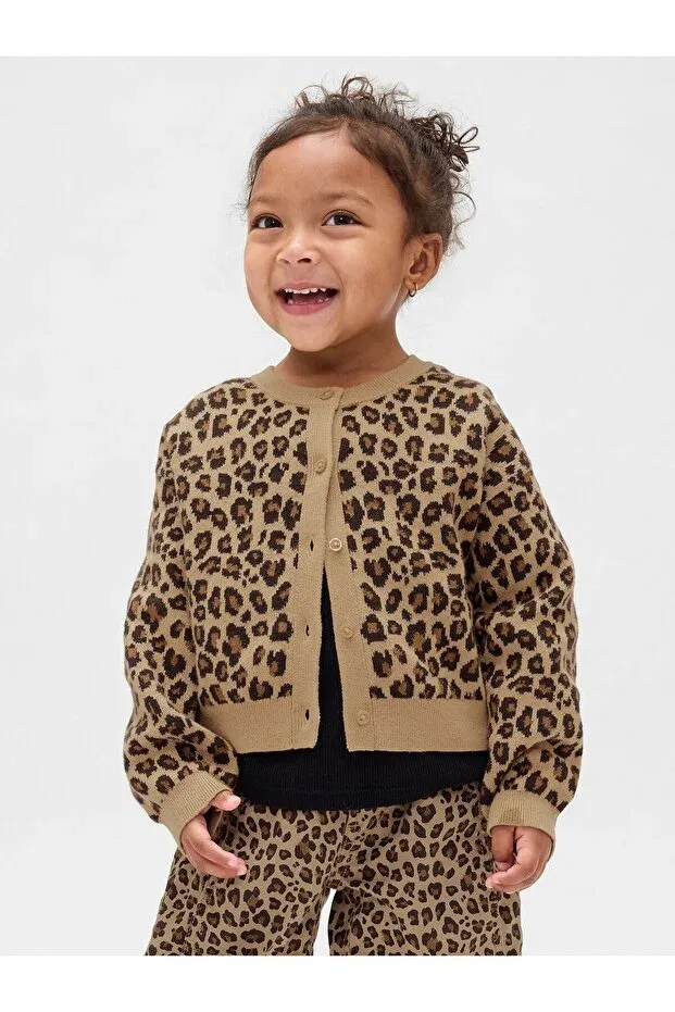 Детский кардиган для девочек с принтом Leopard Pattern Gap, Brown-000