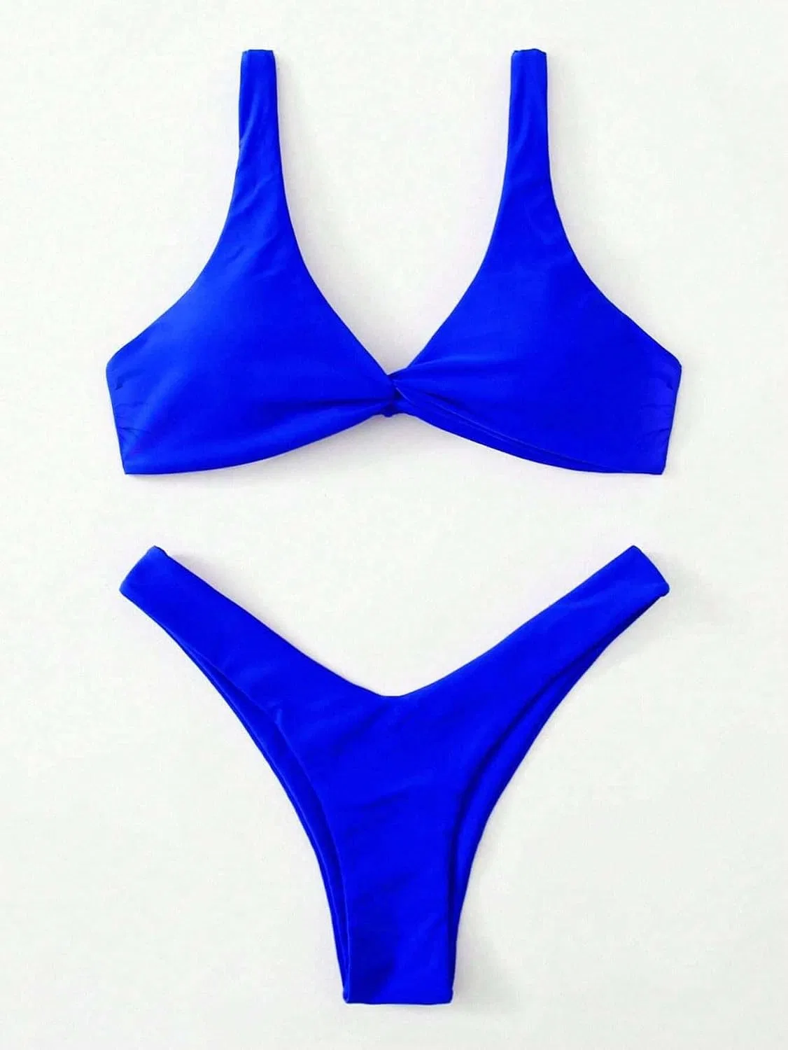 Женский бикини-сет с высокой талией V-образным вырезом, Royal Blue — фото 4