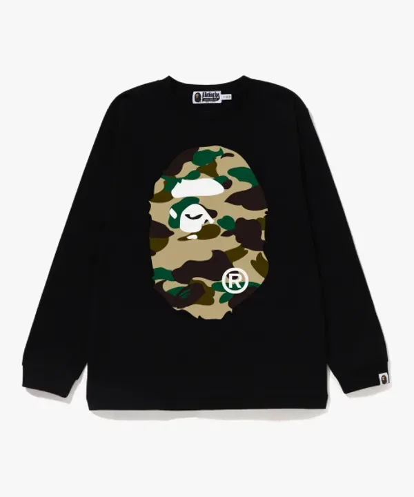 Футболка с длинным рукавом, камуфляж, Big Ape Head, Bape, желтая