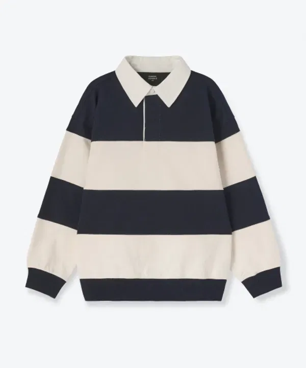 Свитшот оверсайз с полосками, регби, Musinsa Standard Kids, Navy/Cream — фото 2