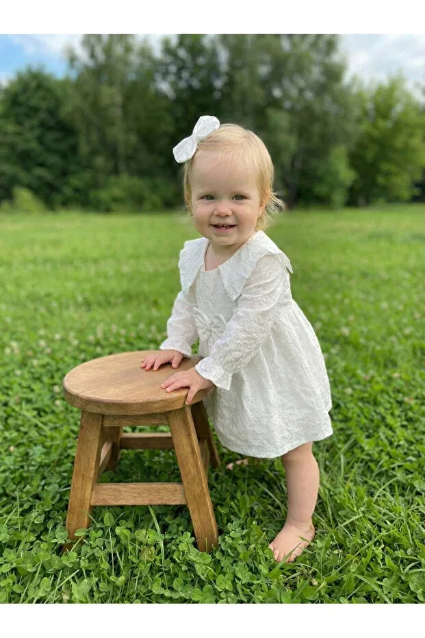Детское платье для девочек с длинным рукавом Vintage Premium Baby Dress Montina, Ecru
