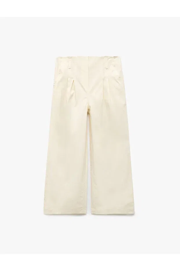 Детские брюки для девочек широкие плиссированные Cotton Pleated Wide Leg Trousers with Pocket Detail Koton, Ecru