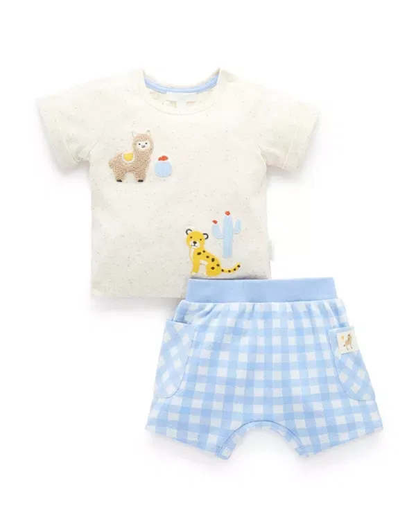 Детский комплект для мальчиков с принтом Gingham Short and Tee Set Purebaby, Caribbean Gingham