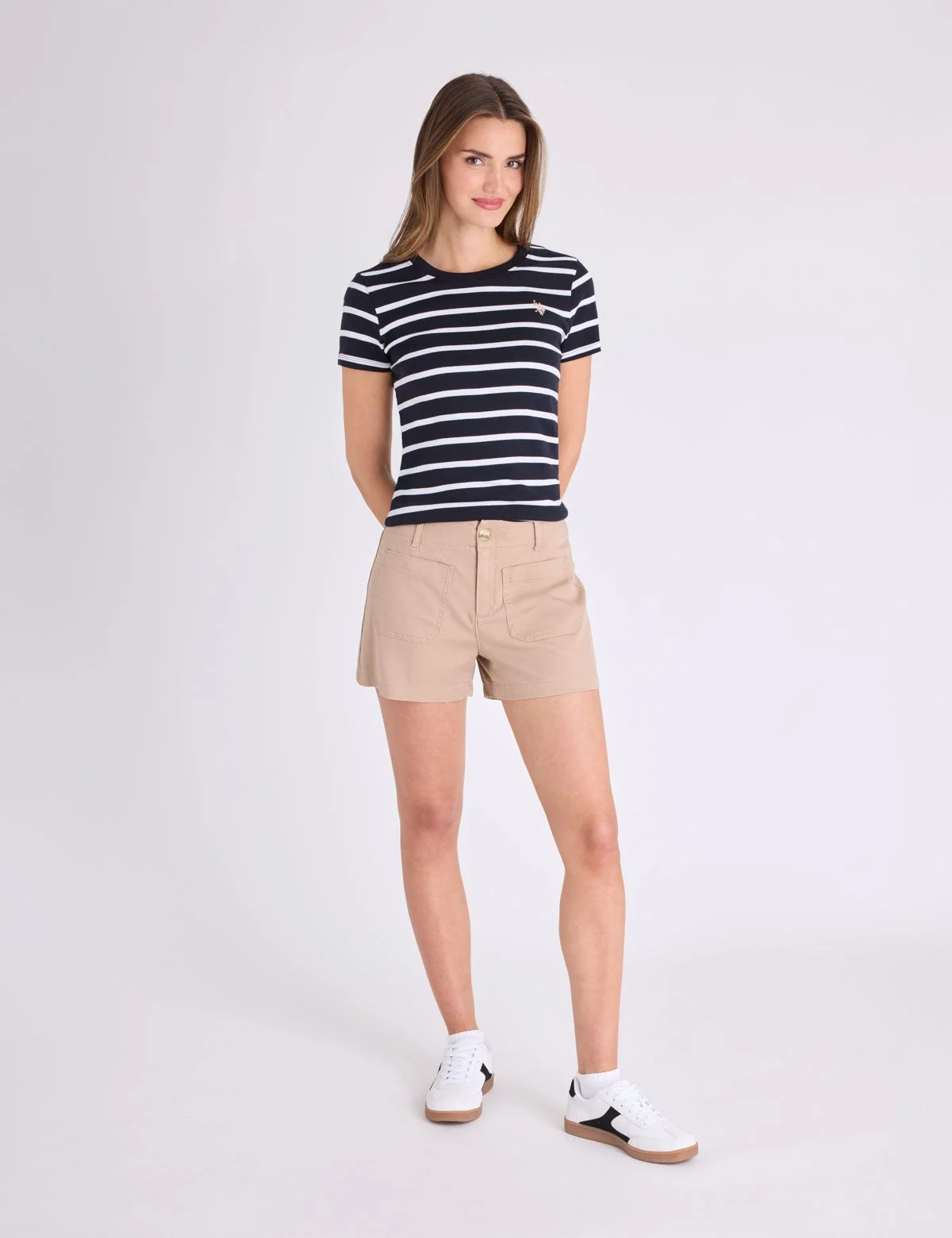 Женская футболка U.S. Polo Assn. Stripe Semi Scoop Neck, черный/белый — фото 3