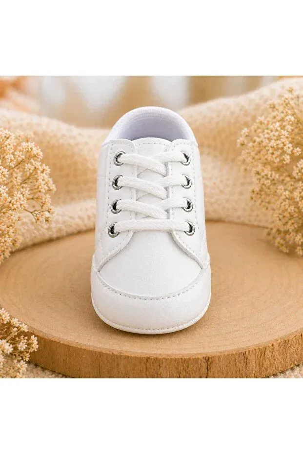 Детские ботиночки для новорожденных на шнуровке Baby Shez, White — фото 4