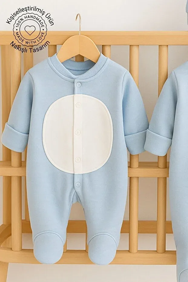 Детский комбинезон для новорожденных для мальчиков с принтом Baby Boy Name Embroidered Newborn Jumpsuit Hospital Release Baby Gift Outfit With Self Gloves Minytrendy, Blue2 — фото 3