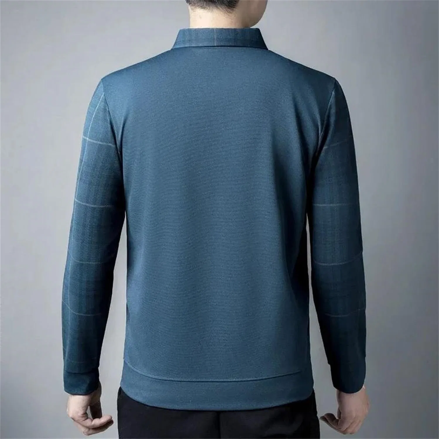 Мужская футболка с отложным воротником и имитацией двухслойности, Navy Blue — фото 2
