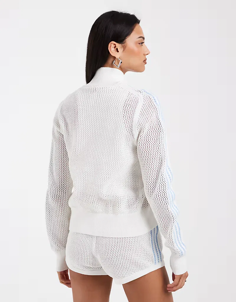 Вязаная спортивная куртка Adidas Originals в бело-синем цвете — фото 4