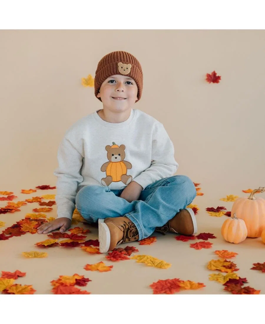 Свитшот с аппликацией мишки Pumpkin Teddy Bear Patch Sweet Wink, Natural Heather — фото 4