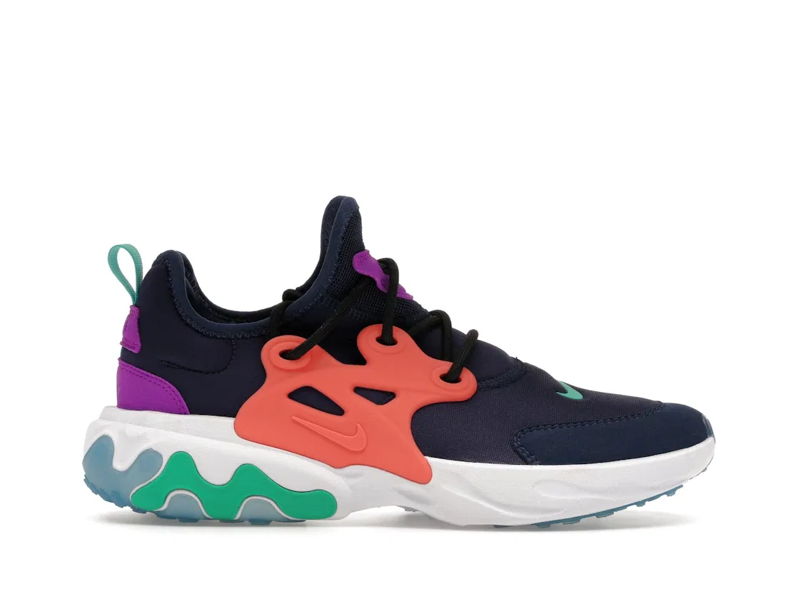 Детские кроссовки Lifestyle Nike React Presto, Midnight Navy/Magic Ember-Vivid Purple-Kinetic Green