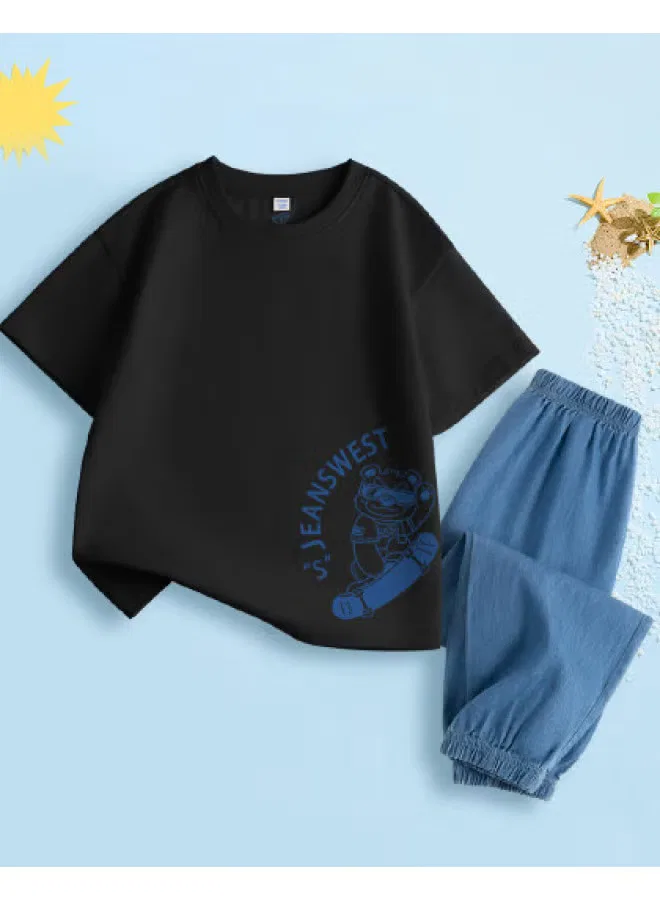 Jeanswest Комплект для мальчиков с коротким рукавом и длинными брюками, черный