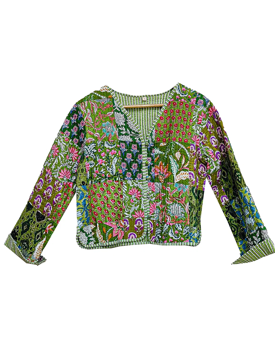 Женская куртка из хлопкового пэчворка ручной работы Kantha, Verde