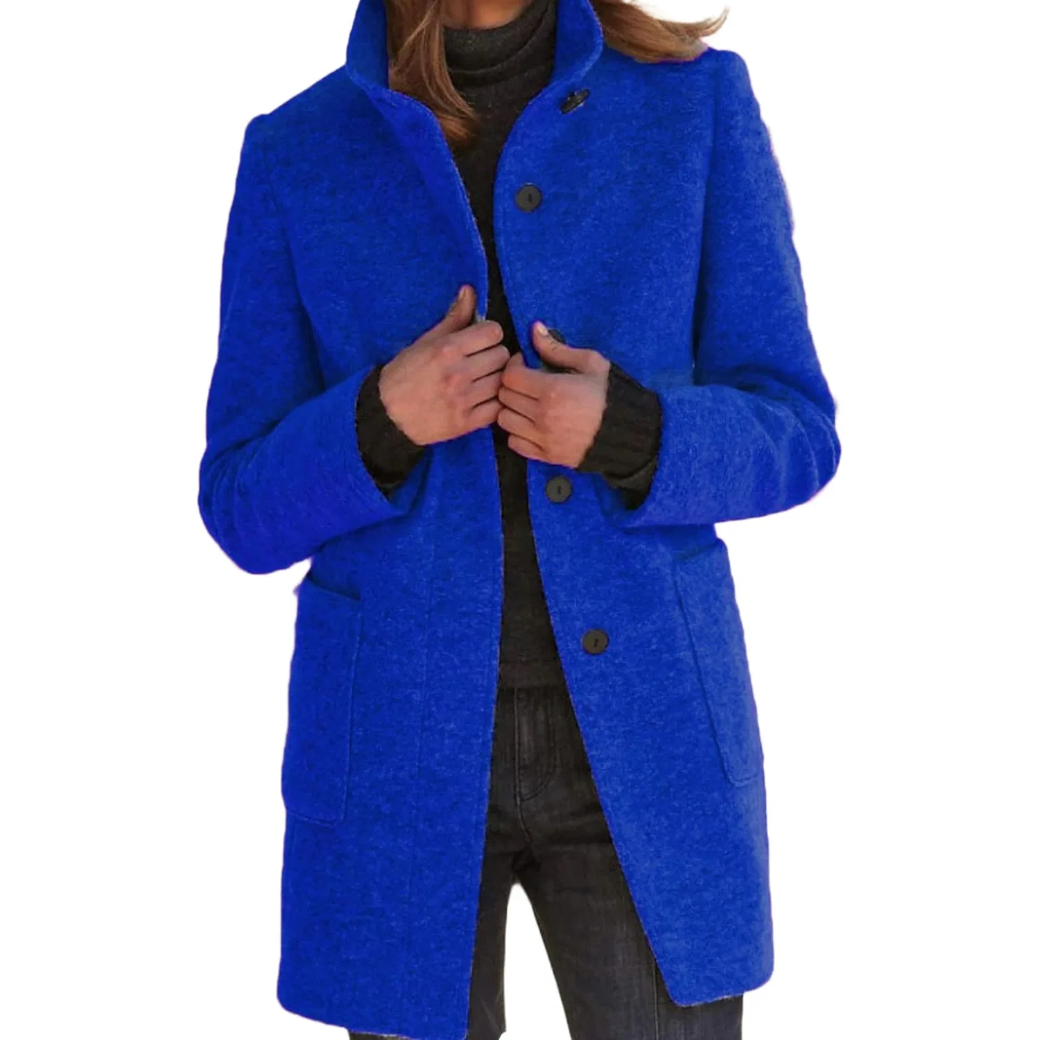 Женское шерстяное пальто с двубортной застежкой Vintage Casual, dark blue
