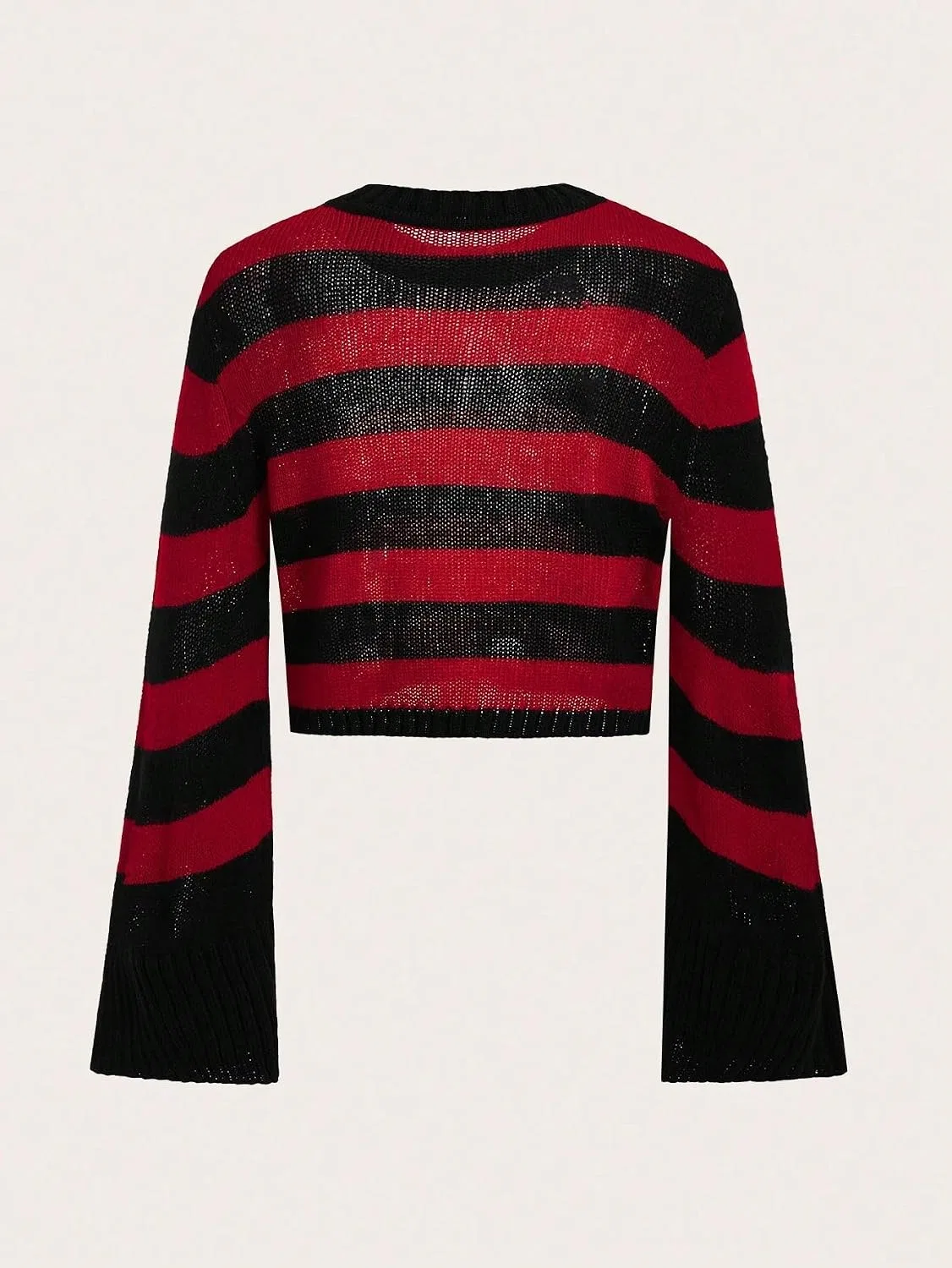 Женский свитшот с принтом, модель Striped Loose Round Neck Long Sleeve Cropped Pullover, мультиколор — фото 2