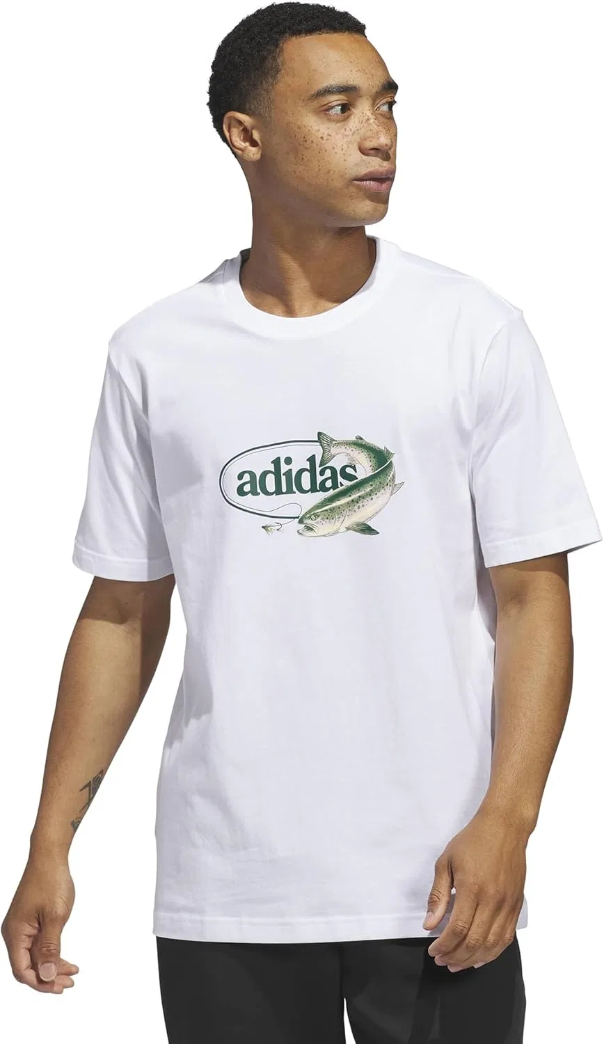 Футболка с рыболовным принтом adidas, белый