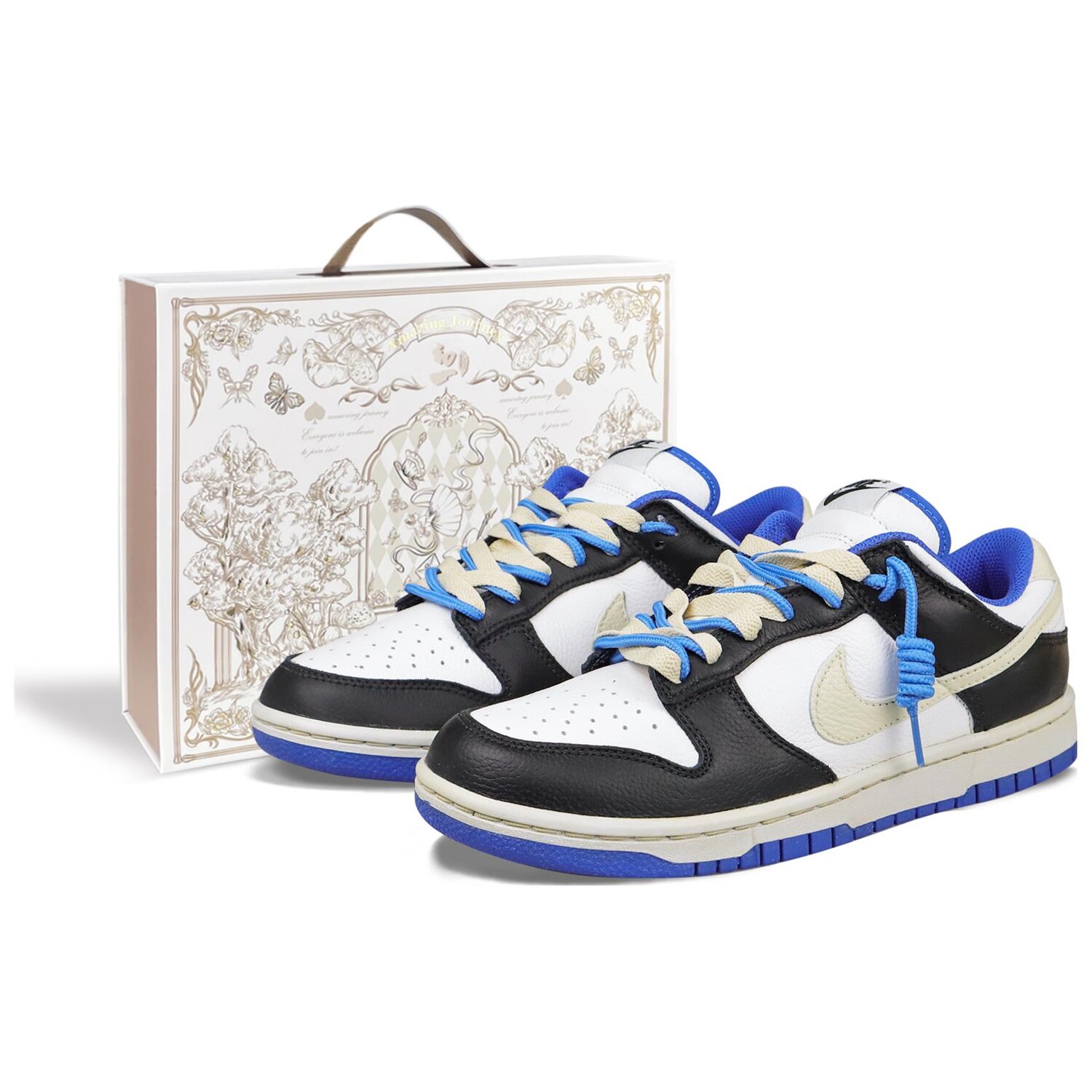 

Кроссовки Nike Dunk Skateboard Shoes Unisex Low-Top Black/white/cream Yellow/blue