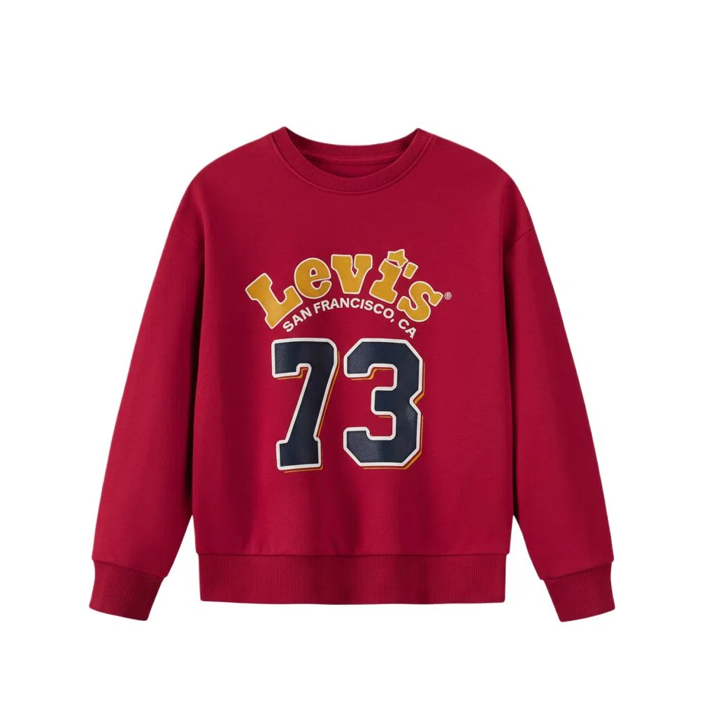 Свитшот детский с начесом, принтом, круглым вырезом, повседневный Levis, Pepper Red