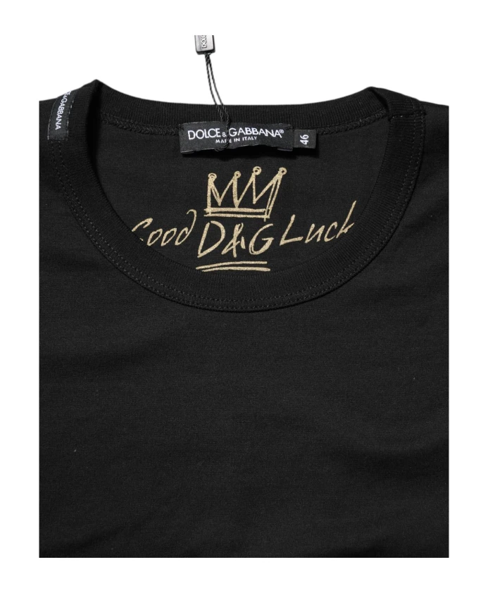Черная хлопковая футболка с круглым вырезом Dolce & Gabbana, черный — фото 3