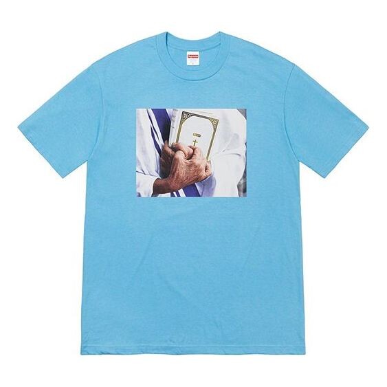 

Футболка fw19 week 7 bible tee printing short sleeve blue Supreme, синий