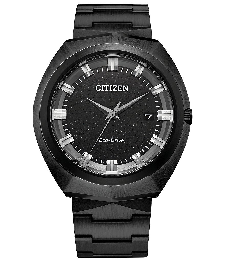 

Мужские часы Citizen Eco-Drive с водостойкостью, черный браслет из нержавеющей стали 100, черный