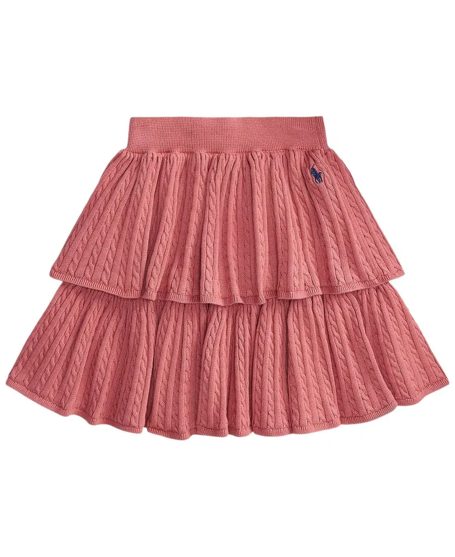 Юбка из хлопка с ярусным кроем и мини-косичкой Mini-Cable Tiered Polo Ralph Lauren, Canvas Pink