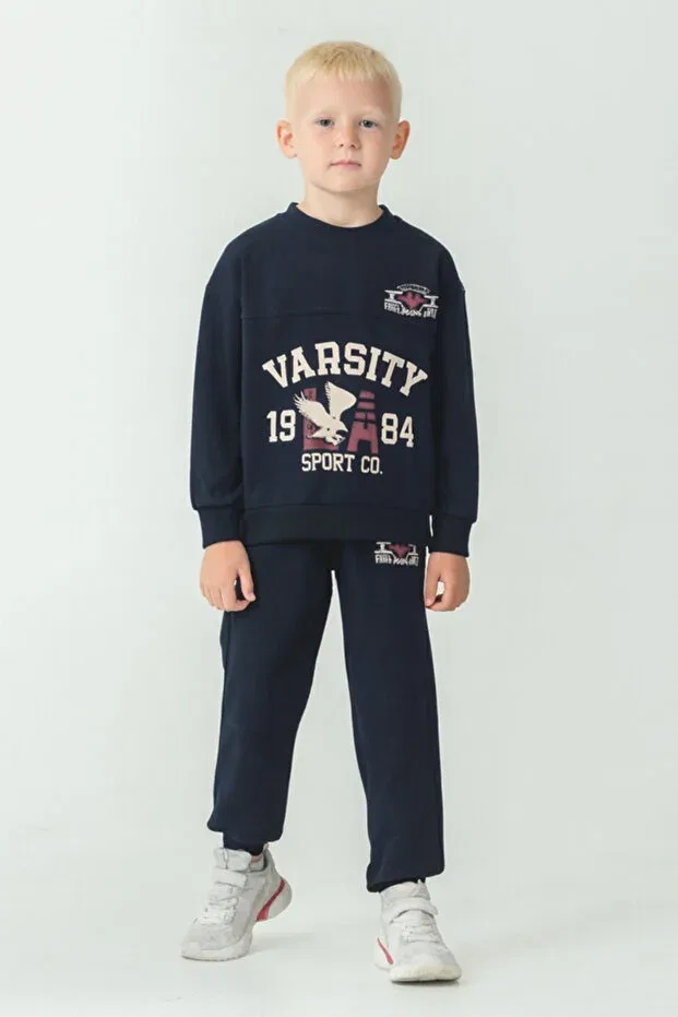 Детский комплект спортивного костюма для мальчиков с принтом Varsity Ahengim, Navy Blue