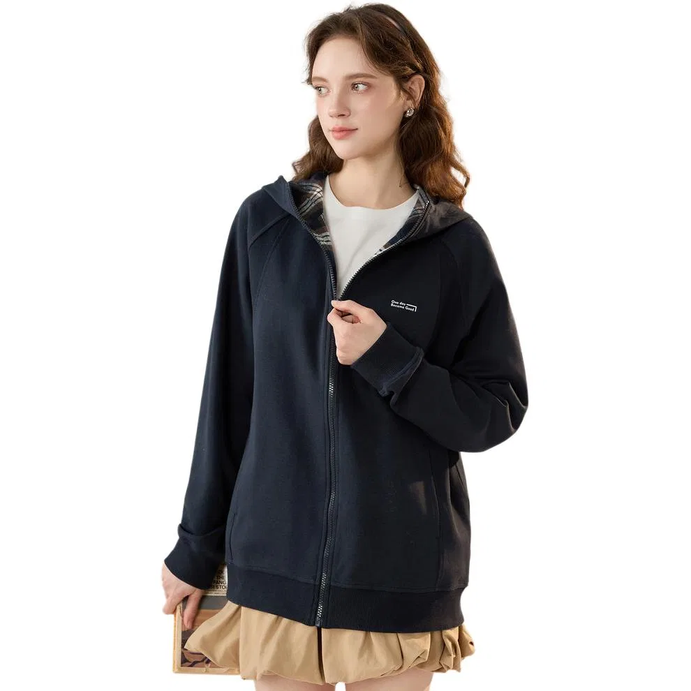 Детское пальто с капюшоном вязаное в клетку Tonlion, Navy Blue