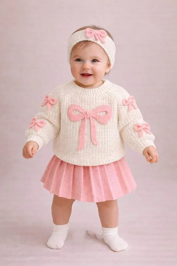 Детский комплект для девочек с вышивкой Yukobaby Bebeğiniz Için En Doğalı, Salmon — фото 2